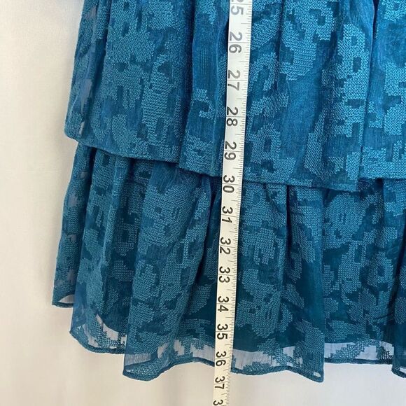 Eliza J Floral Lace Long Sleeve Tiered Mini Dress Teal Blue Ruffles Women 8 New - Picture 5 of 10